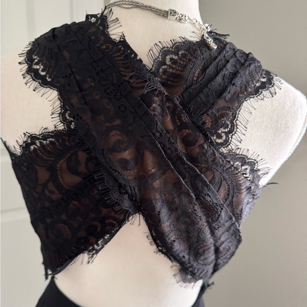 BB Collections Elegant Black Lace Dress with Satin Bow - Picture 3 of 6